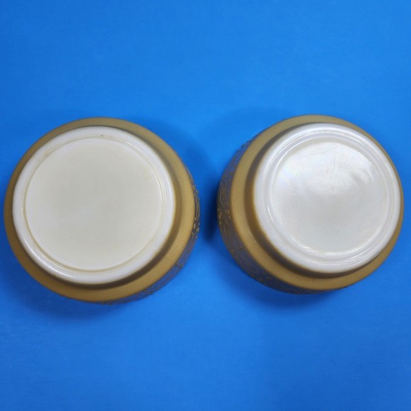 Vintage Milk Glass Mustard Yellow Bowls Embossed Swirl 5- inch Lot of 2 Retro - Picture 8 of 10